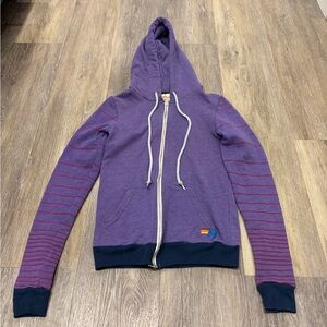 Aviator Nation Purple Zip Hoodie with Striped Sleeves